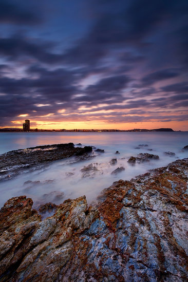 Colourful sunset sky over Currumbin Rocks, Gold Coast, Queensland, Australia