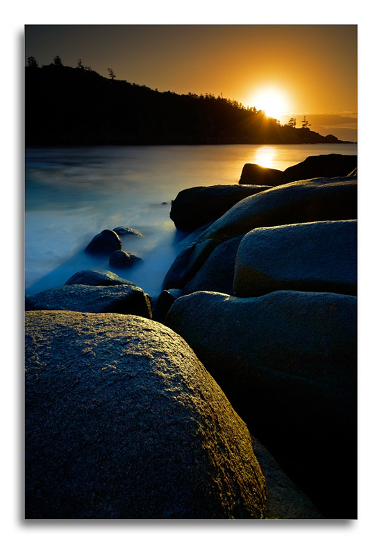 tilt shift lens seascape rocks sunrise magnetic island